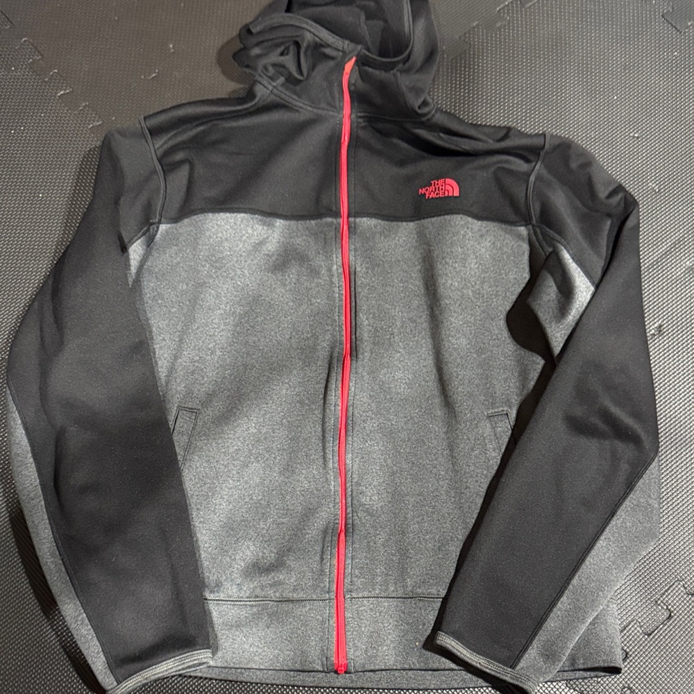 The North Face Black and Gray Hoodie with Red Accents